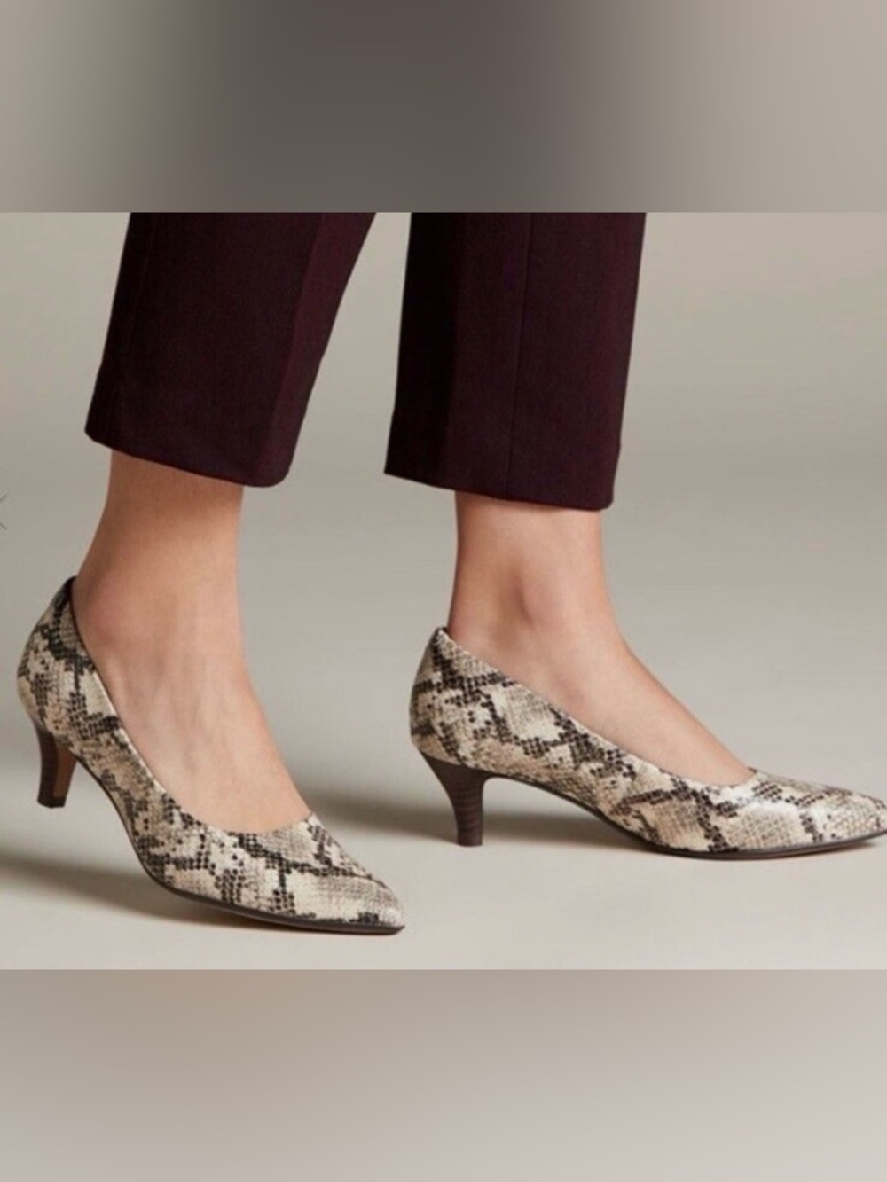 Clarks Snake-Print Kitten Heel Pumps - Neutral
